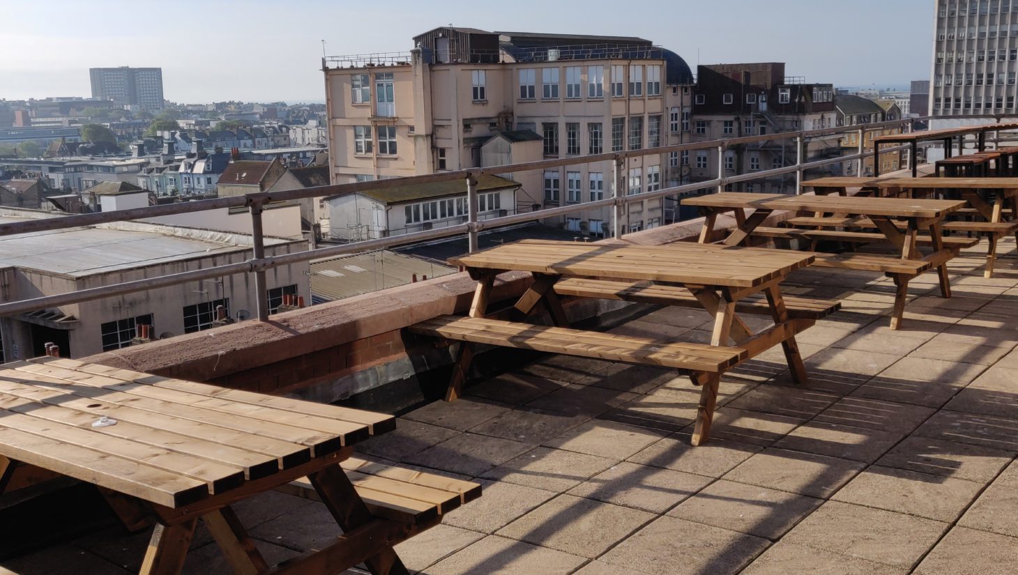 Outside seating area with views of Brighton